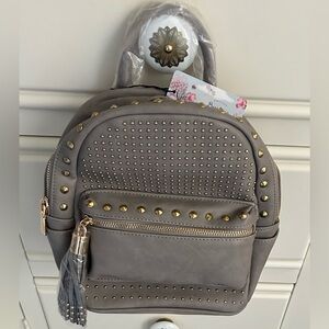 NWT BRENTANO Vegan Studded Mini Backpack with Tassel Gray